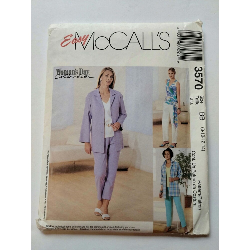 3570 McCalls, Pattern Misses/Miss Petite Shirt Jacket Top Sash, Pants Capri Pant